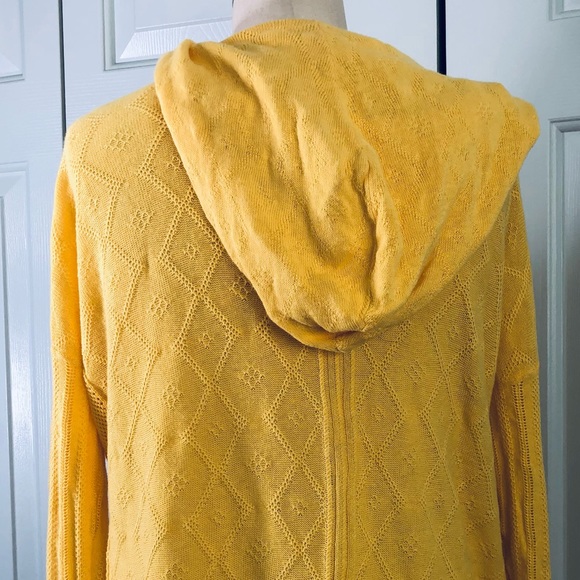 Anthro Sparrow Cardigan Hoodie Pockets Diamond Design Sweater Yellow Size XS - Picture 8 of 11
